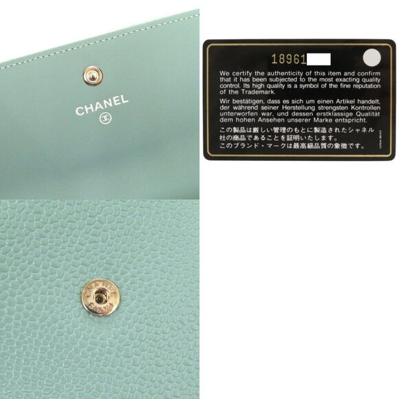 CHANEL Green Caviar Leather Logo Wallet - Picture 9 of 9